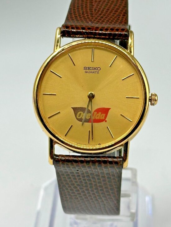 Seiko Other - Vintage Seiko Watch Men Gold Tone Ore Ida Logo Brown Leather Band New Battery